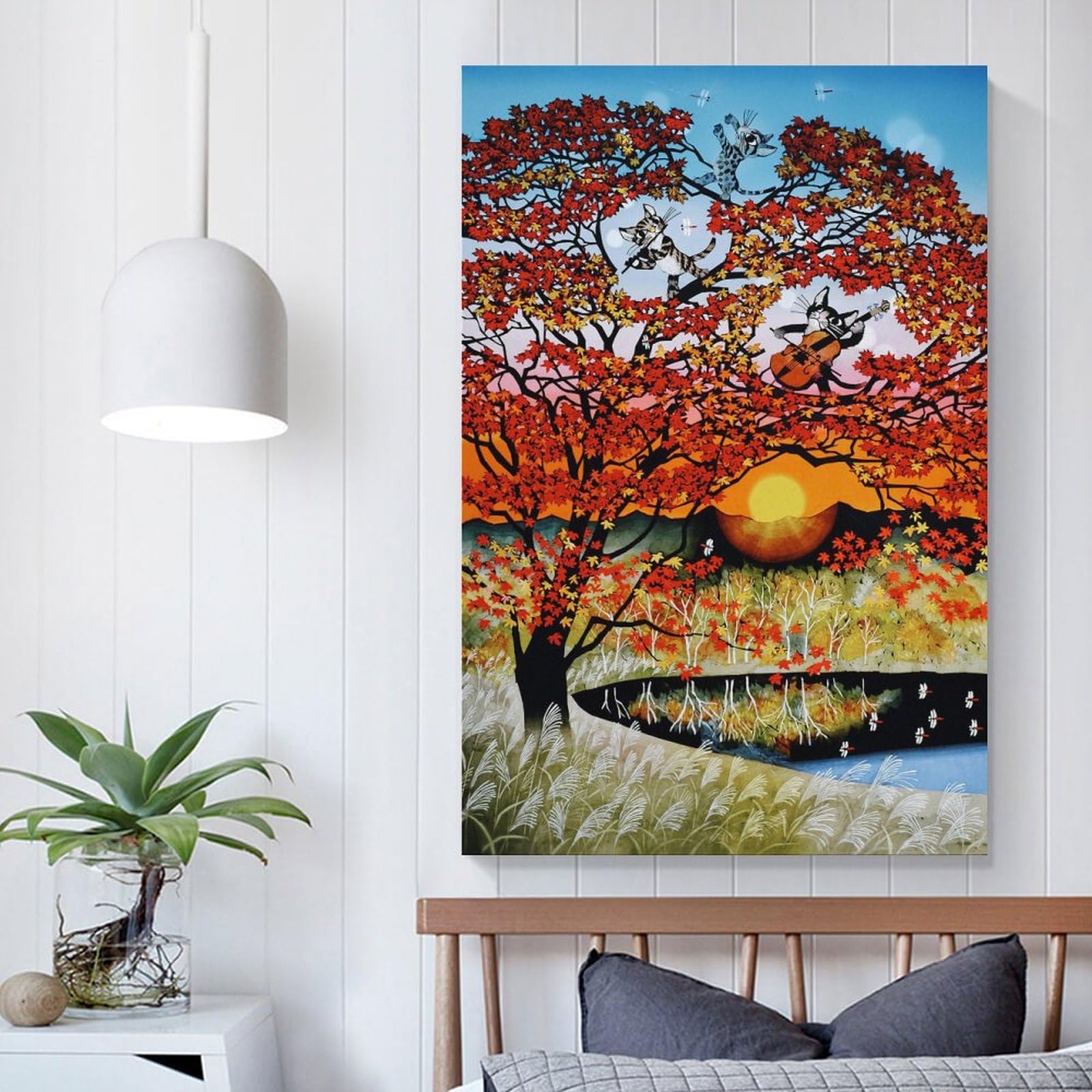 Amazon.co.jp: 藤城清治 紅葉と猫のシンフォニー 絵画 ポスター